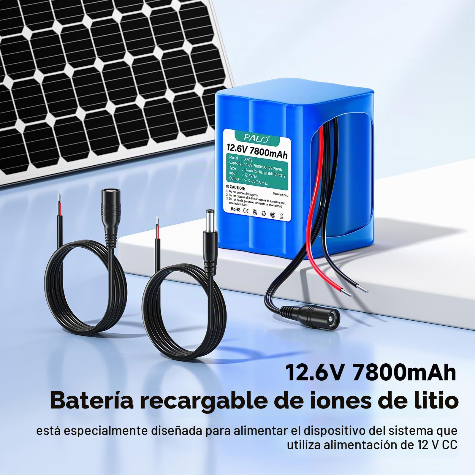 12.6V 7800mAh batería de Iones Litio con Cargador y línea de conexión y Adaptador Conector,para Panel Solar,videocámaras,videovigilancia,enrutador Inicio,Sistemas Alarma,lámpara Bricolaje