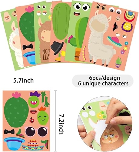 Miniatura 2 de WATINC 36 calcomanías para hacer tus propias calcomanías de cactus de llama, haz una cara de animales, tarjetas de arte de bricolaje, buen regalo
