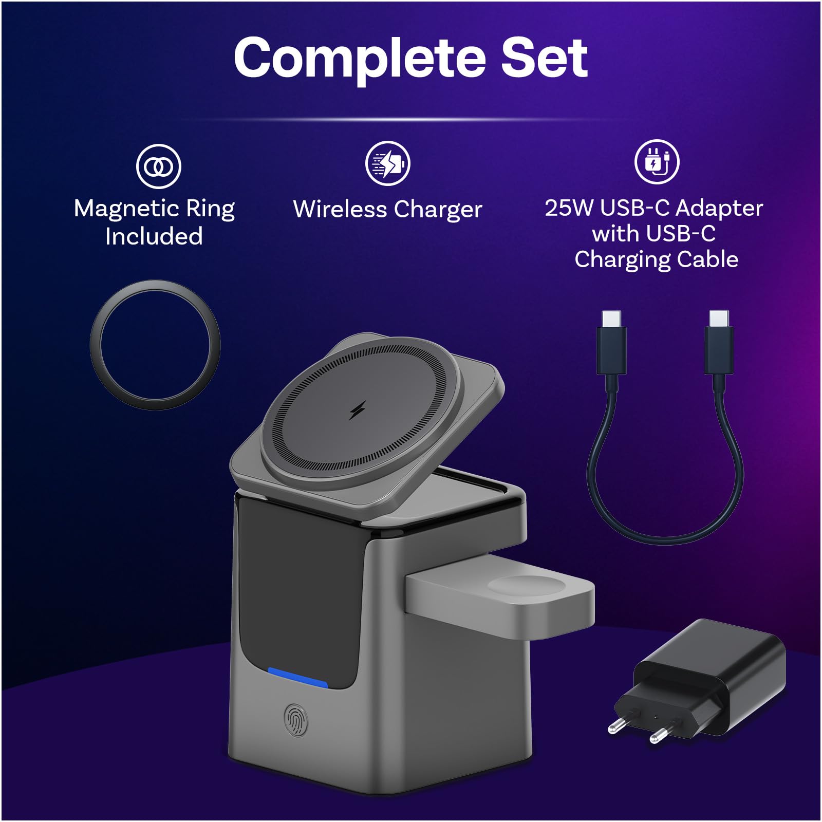 Caricatore Wireless per Samsung da MMOBIEL - 3 in 1 Stazione di Ricarcica 15W per MagSafe Samsung Galaxy S26/S25/S24/S23 Serie, Galaxy Watch 8/7/6, Galaxy Buds - Adattatore da 25W & Anello Magnetico