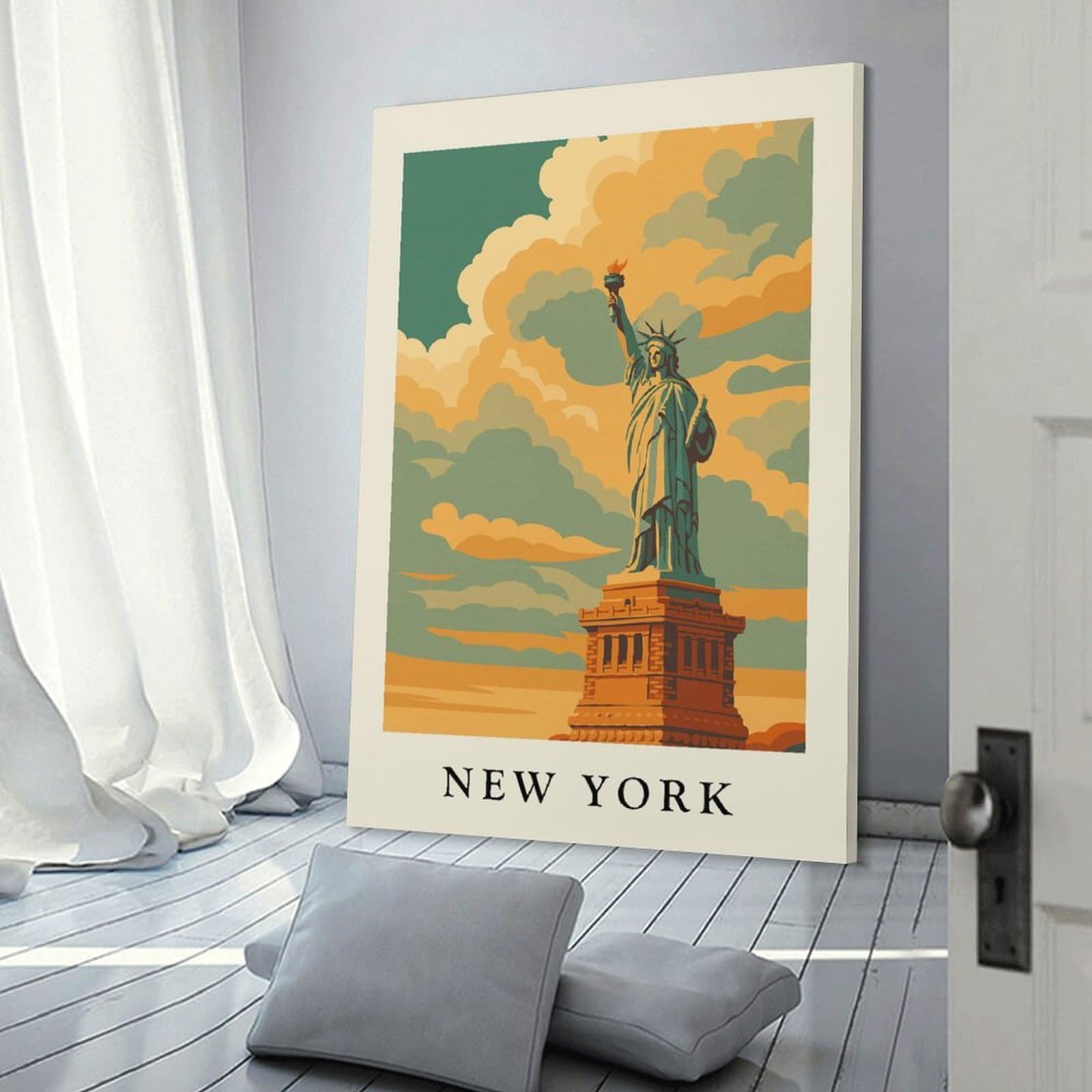 Junmoney Frame-Style-6 Statue Of Liberty New York Art Canvas Art Print, 24X36inch(60X90cm), For Office Decor, Home Working Or Creative Rooms, Wall Art That Adds Style To Work Areas