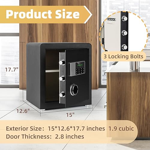 Miniatura 7 de Caja fuerte con teclado digital electrónico, caja fuerte de seguridad para el hogar de 1.9 pies cúbicos con sistema de alarma doble, luz LED,