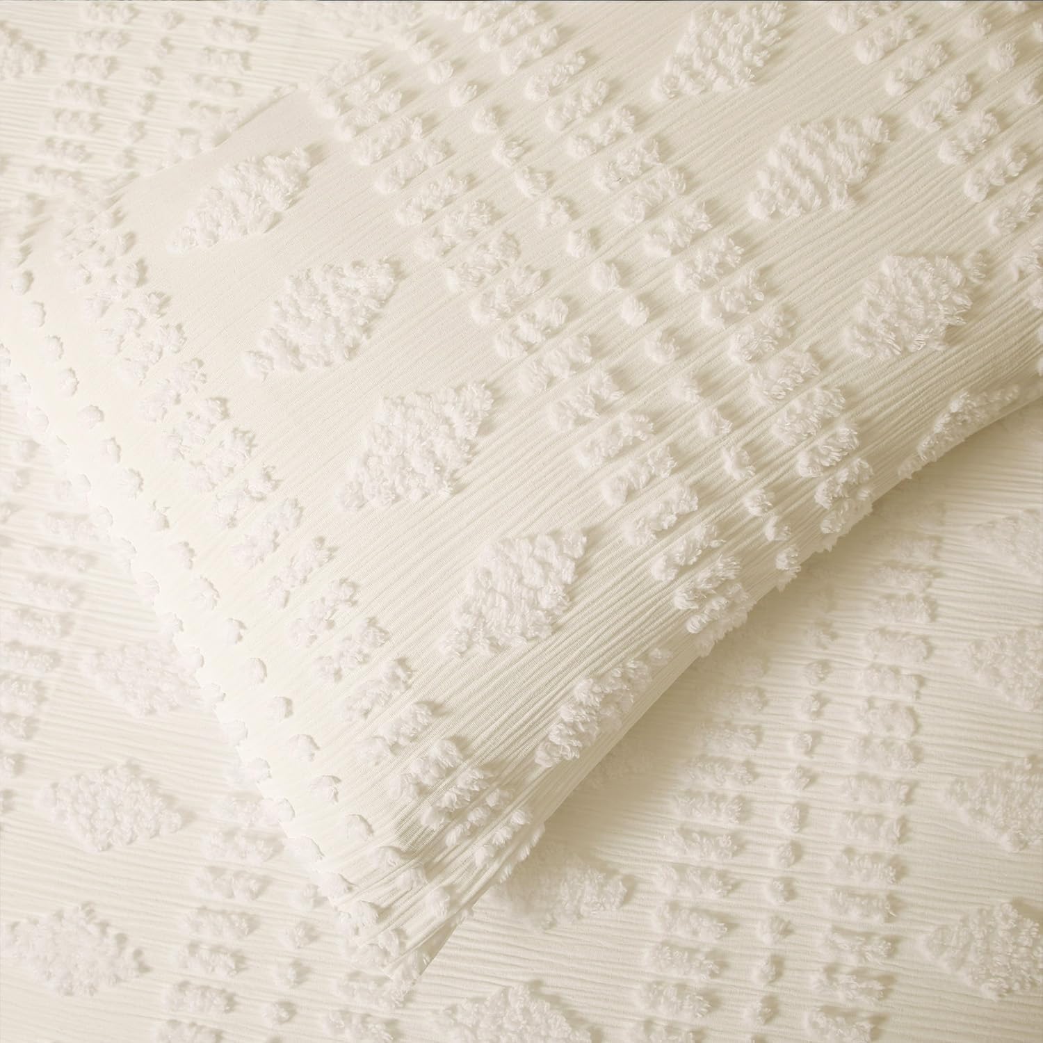 Tufted Pillow Shams King Ivory Set of 2 Boho Pillowcases Shabby Chic Decorative Textured Poms Cream Diamonds Moroccan Embroidery Farmhouse 20x36