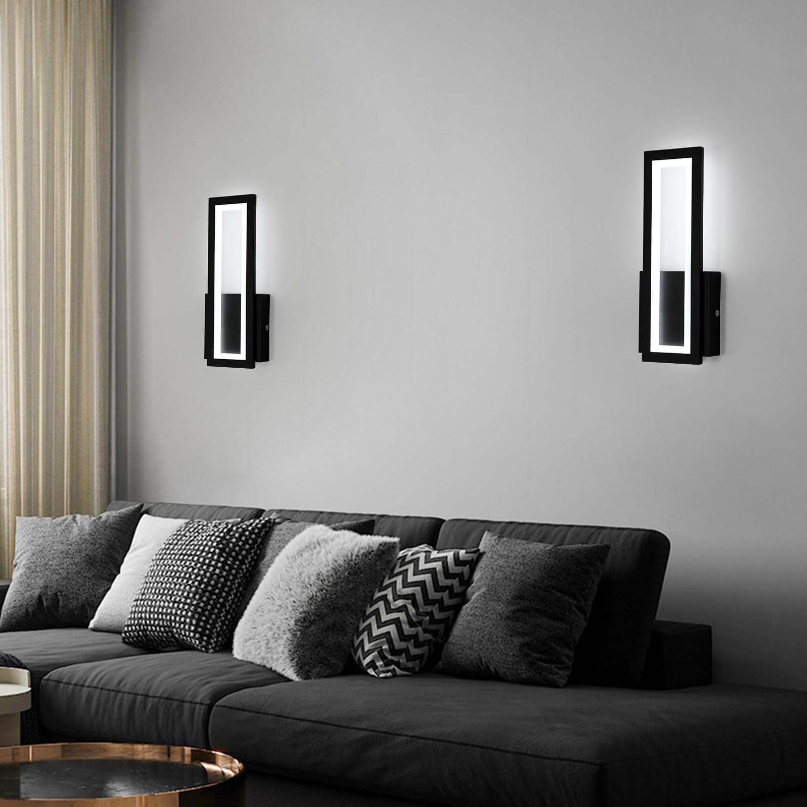 Osairous Applique Murale Intérieure LED, 16W 1800LM Lampe Murale Noir Moderne Acrylique, Luminaire Mural Lumière Blanche 6500K pour Chambre, Salon, Couloir, Escalier, 32CM