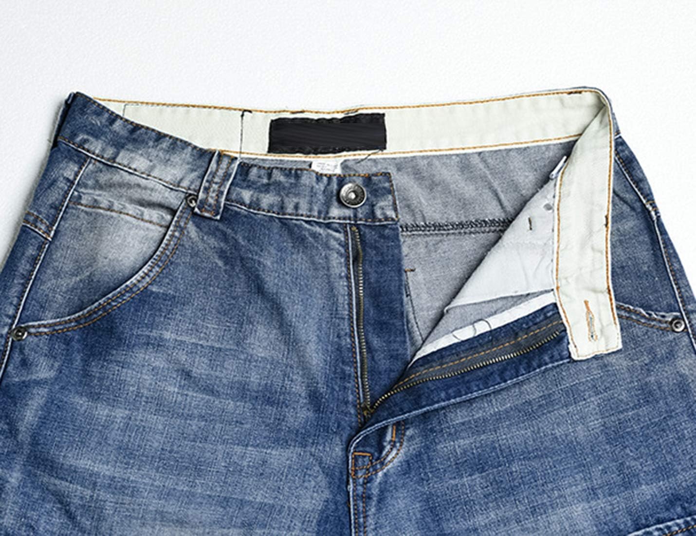 Men's Hip Hop Jeans Shorts Casual Baggy Denim Cargo Work Pants with Pockets