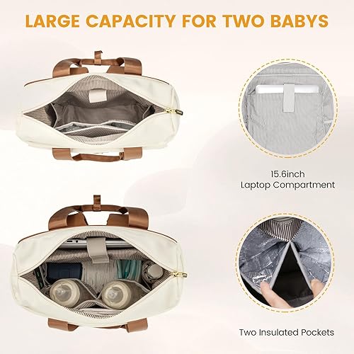 Miniatura 3 de LOVEVOOK Mochila para pañales, bolsa de pañales con bolsillos aislados, bolsa de bebé para niñas y niños con cambiador, bolsa de pañales grande para