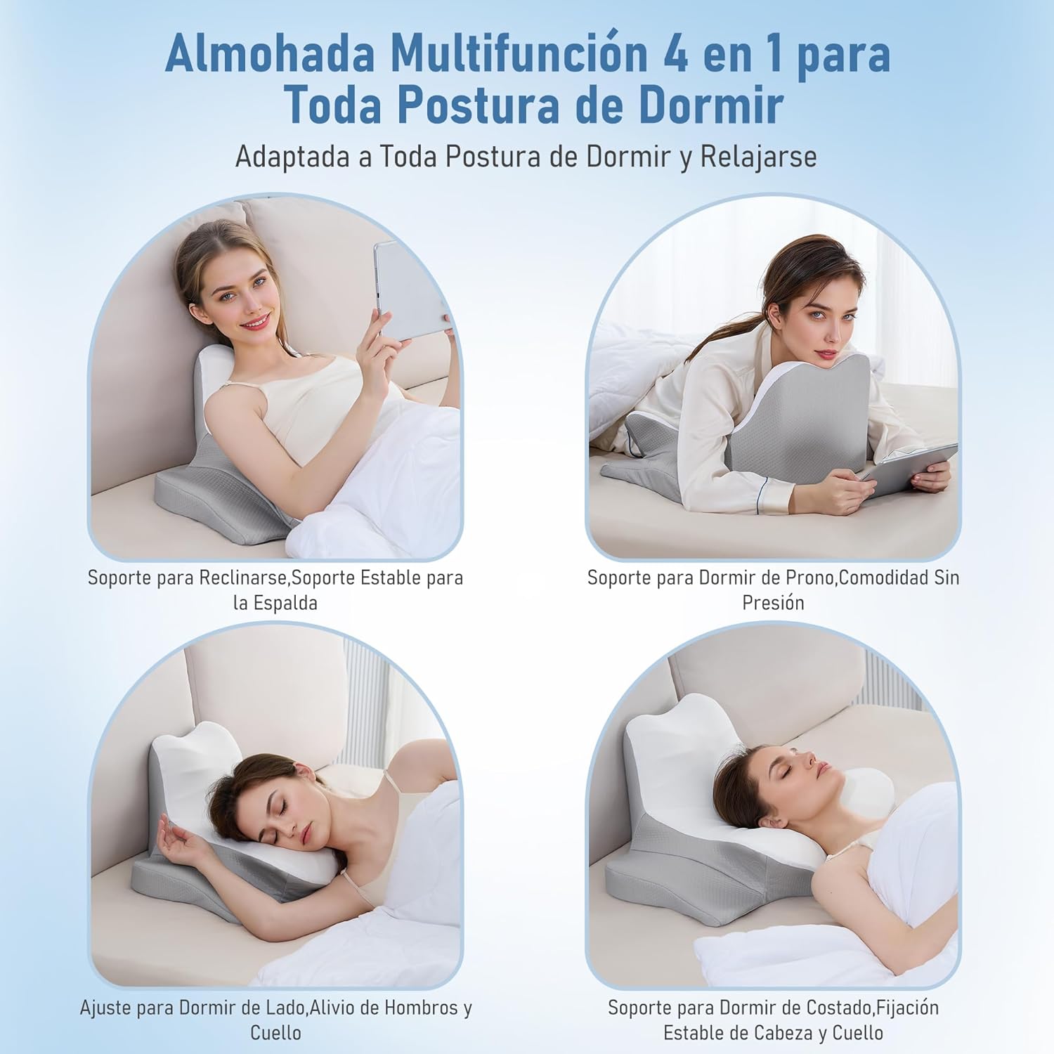 Reading Pillow for Bed,Contour Memory Foam Pillow for Sleeping, Leaning and Lying, Cervical Pillow for Neck Pain Relief, Ergonomic Neck Support Pillow for Side, Back and Stomach Sleeper