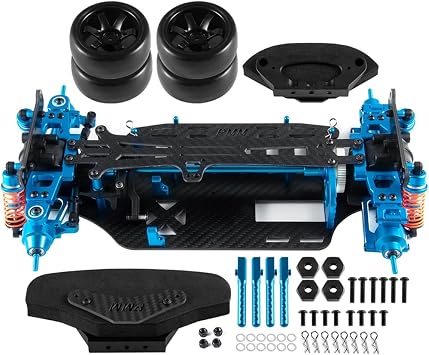 1/10 Car Frame Aluminum Alloy Fiber Frame Kit Plastic Wheels Shock Absorbers for Tamiya TT01 RC Drift Car DIY Parts A
