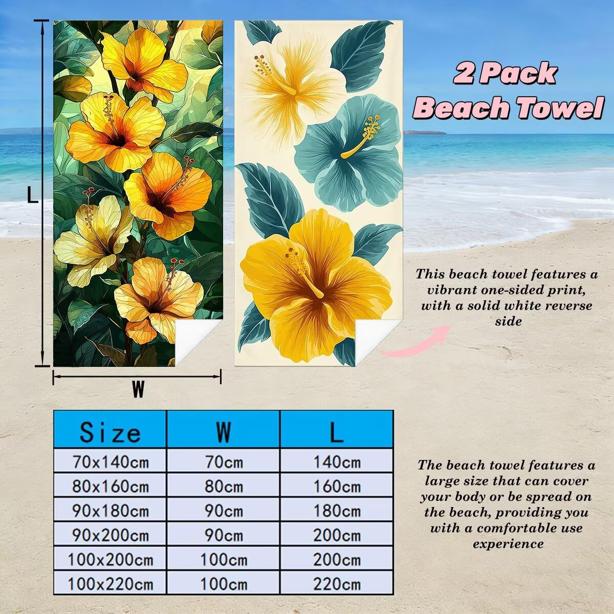 Toalla Playa 80x160 cm, Toalla Gimnasio Microfibra Secado Rapido, Juego de 2 Antiarena Toallas de Playa, Ligera Compacta Toallas Microfibra Grande para Viaje, Regalo Hombre Regalo Mujer (Flor) -5065