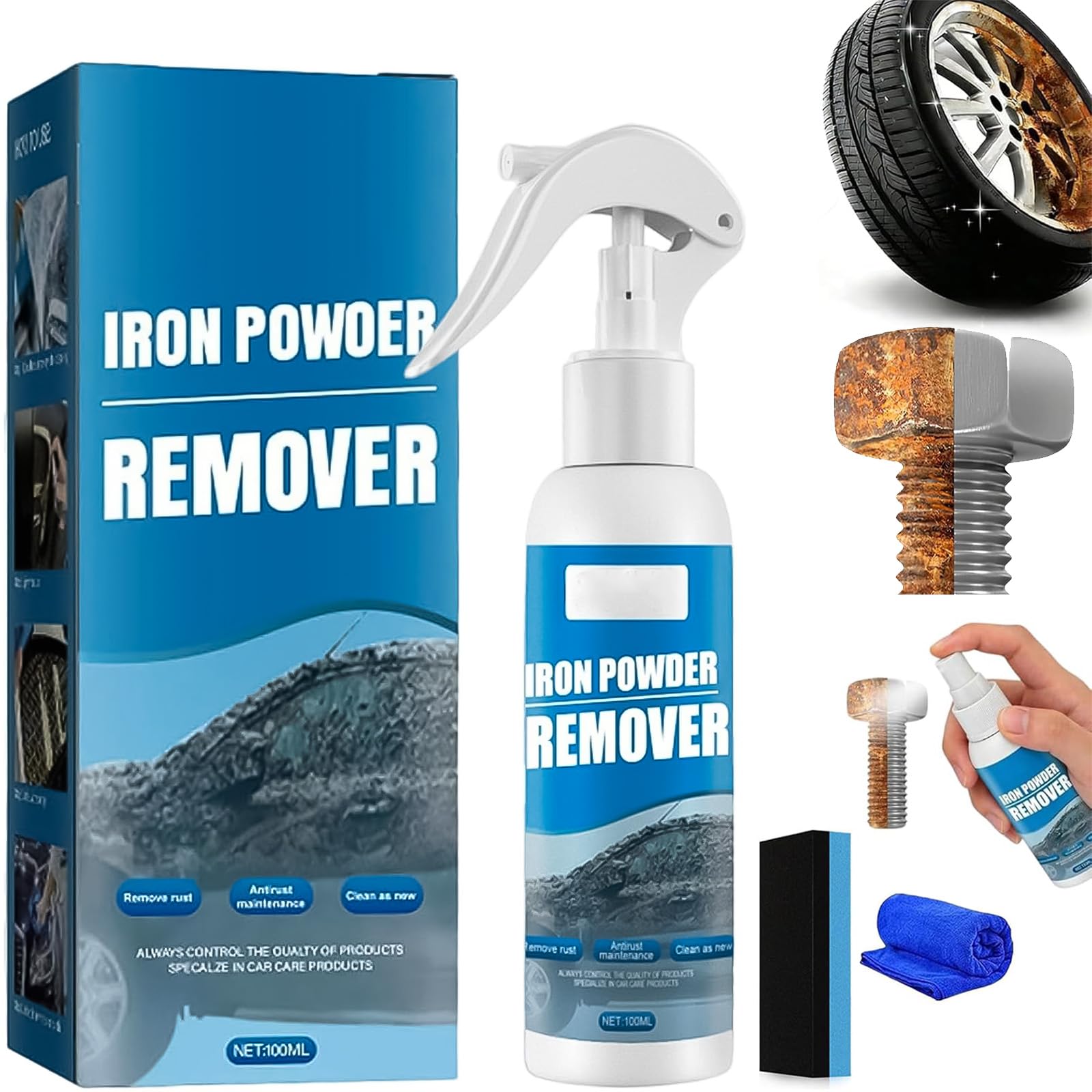 Multi-Functional Quick-Acting Rust Removal Spray, Portable Rust Remover Spray for Metal, Iron Powder Remover Sprays, Fast-Acting Formula & Easy Application, for Cars Metal Surfaces (100ml*1pc)