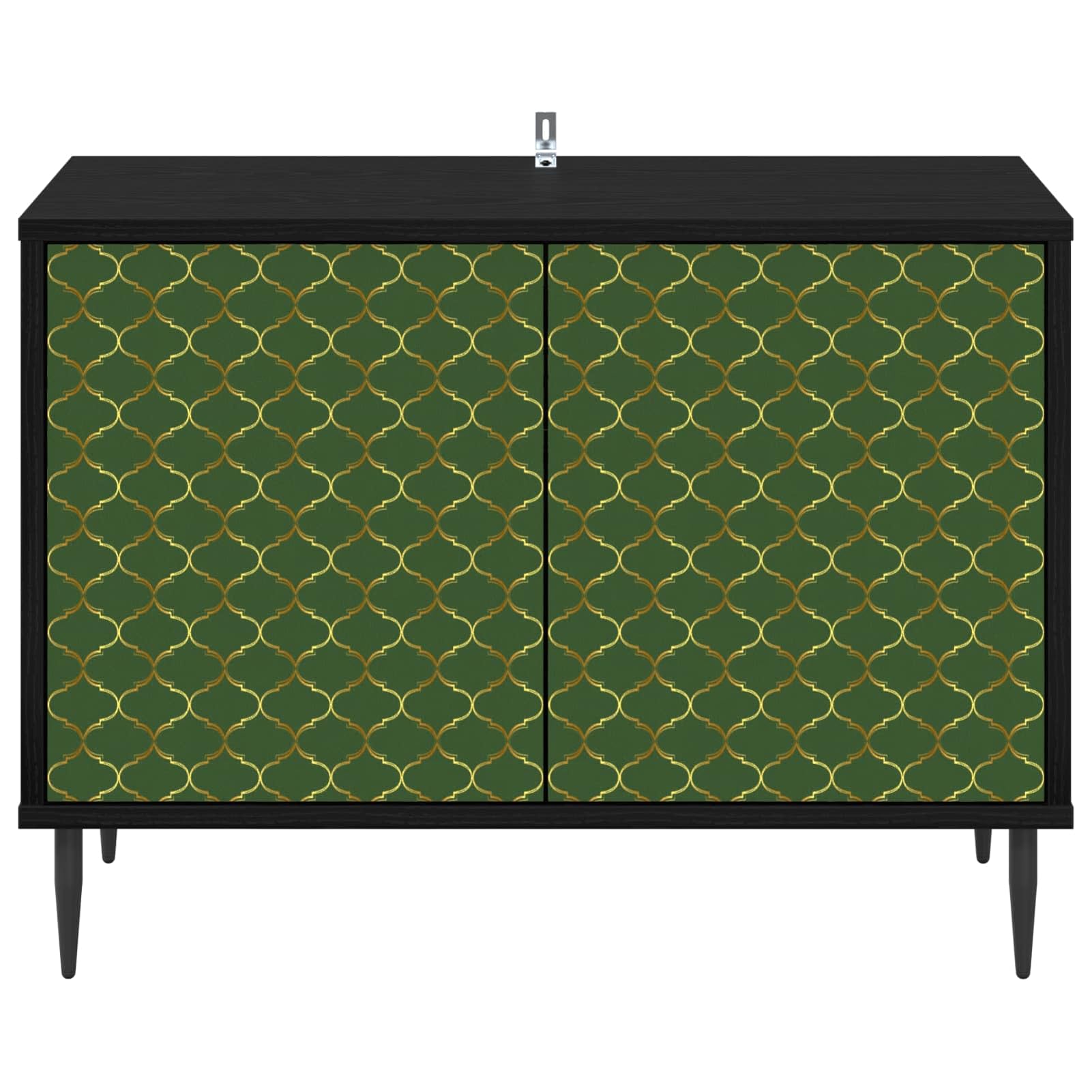 Homgoday TV-Schrank GELEEN 69x33x50,5 cm Schwarz Eichen-Optik, Holzwerkstoff, 2 Türen, Moderner Fernsehschrank mit viel Stauraum, erhöhten Füßen und dekorativem Muster, für Wohnzimmer 8007011