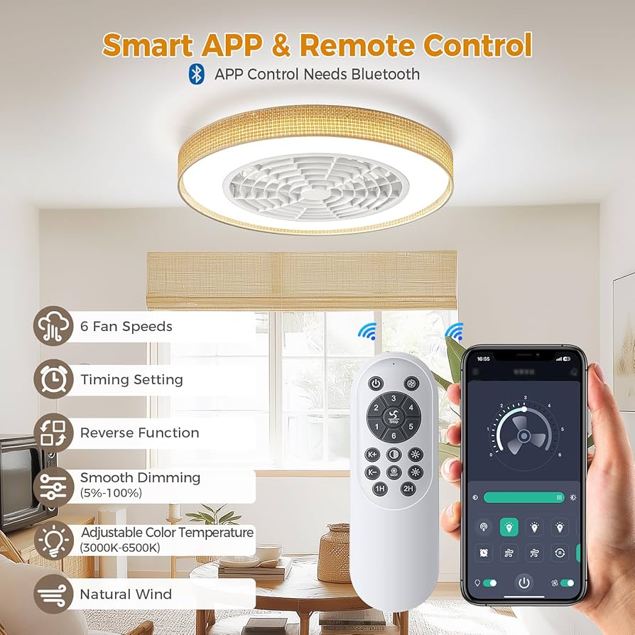 SASA✴︎ Boho Enclosed Ceiling Fan with Lights - 20 inch Low Profile