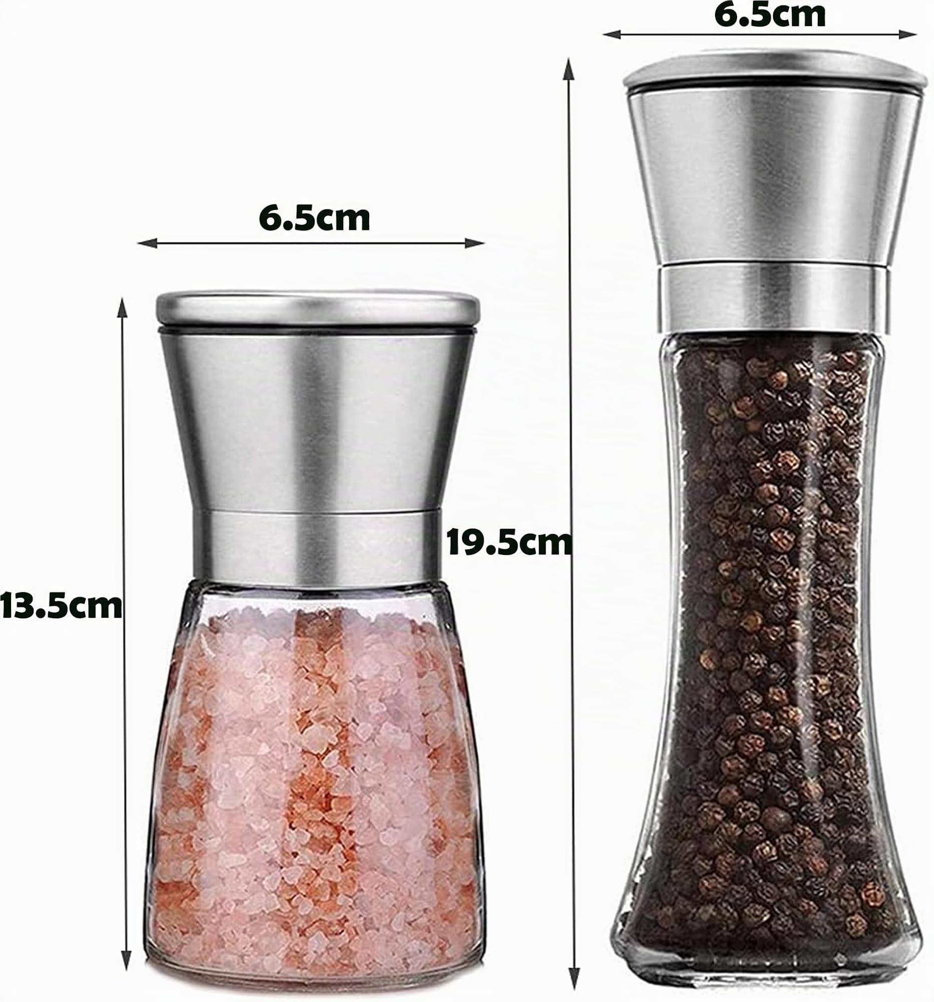 3 Piezas Molinillo de Sal y Pimienta, Molinillos de Pimienta y Sal Molinillos de Especias Vidrio Molinillo Pimienta Molinillo de Cerámica Ajustable, 200ML
