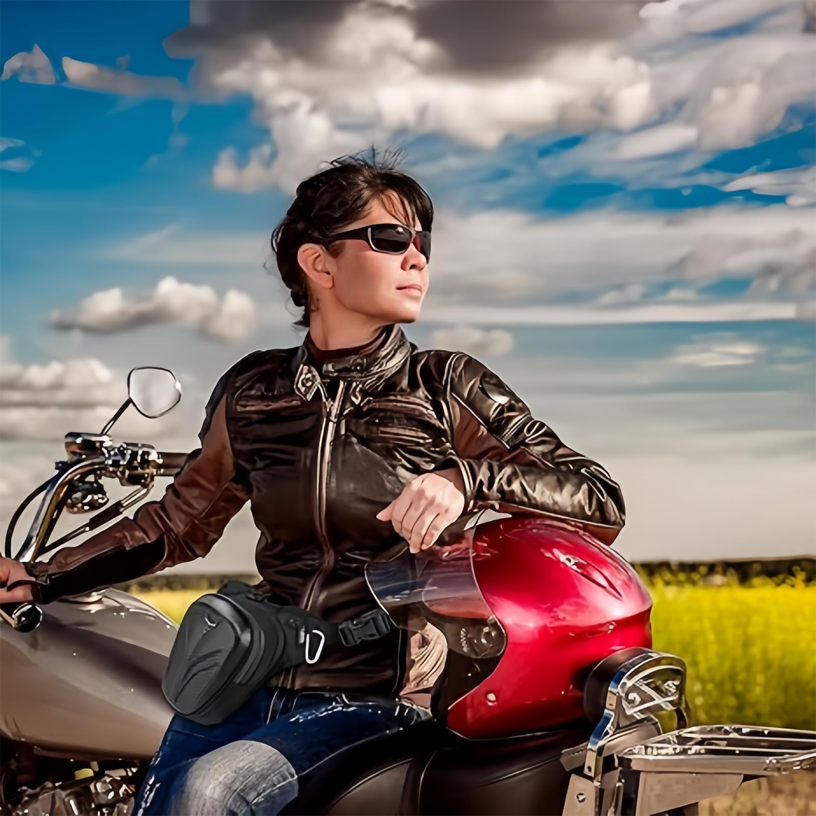 Sac de cuisse de moto extensible avec 3 poches zippées en EVA imperméable pour homme et femme, sangle de taille réglable pour cyclisme, randonnée, pêche, utilisation tactique, sport