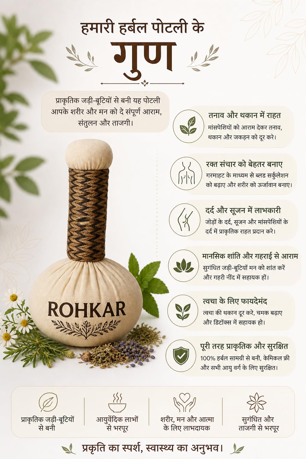 Ayurvedic Pain Relief Potli, 20 Herbal Ingredients, Natural Hot Compress Therapy for Joint, Muscle and Back Pain, Reusable Herbal Poultice Bag, (1) — Amazon image 2