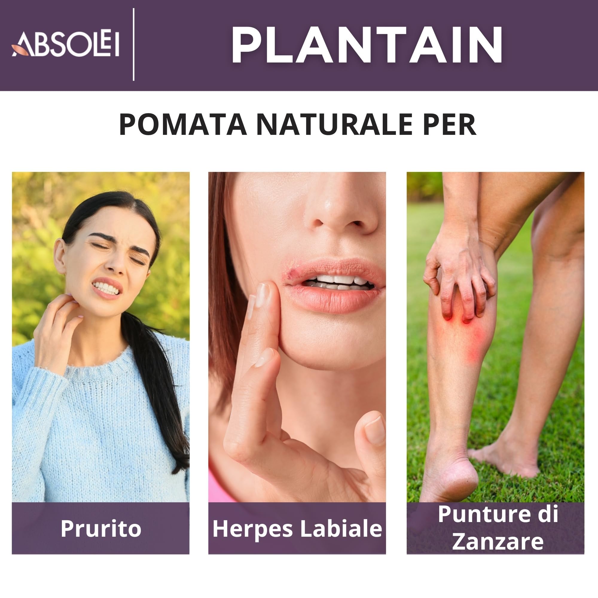 Pomata Piantaggine, Pomata Naturale contro Prurito, Eruzioni Cutanee e Punture di Zanzare, 40 ml