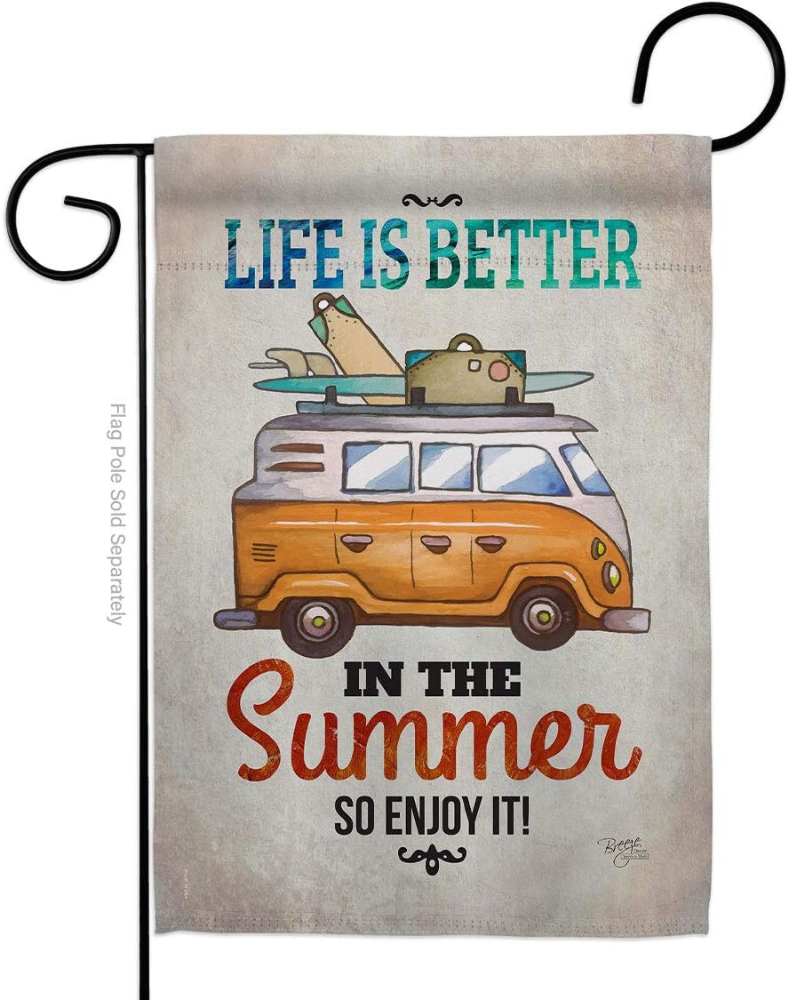 Better in Summer Garden Flag Set Wall Holder Summertime Fun and Sun Beach Pool Luau Tropical Party Season Outdoor Sunny Small Decorative Gift Yard House Banner Double-Sided Made USA 13 X 18.5