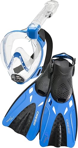 Miniatura 8 de Adult Snorkeling Set - Full Face Mask, Wide Clear View, Anti-Fog System - Easy Breathing Safety First - Lightweight Adjustable Open Heel Fins -