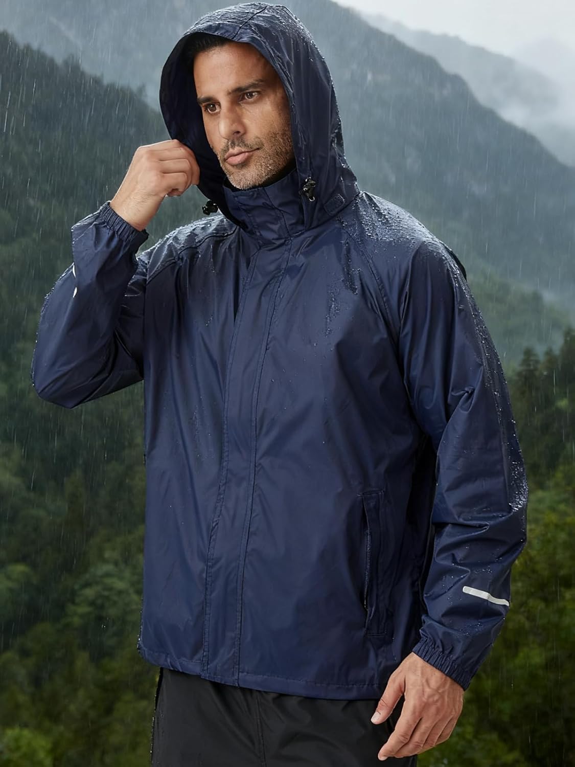 Men's Packable Rain Jacket Lightweight Waterproof Raincoat with Hood for Outdoor Travel Hiking Cycling - Image 3