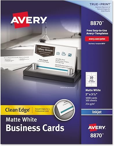 Avery Tarjetas de visita de borde limpio imprimibles de dos caras, inyección de tinta, 2 x 3 12, blanco, 1000caja