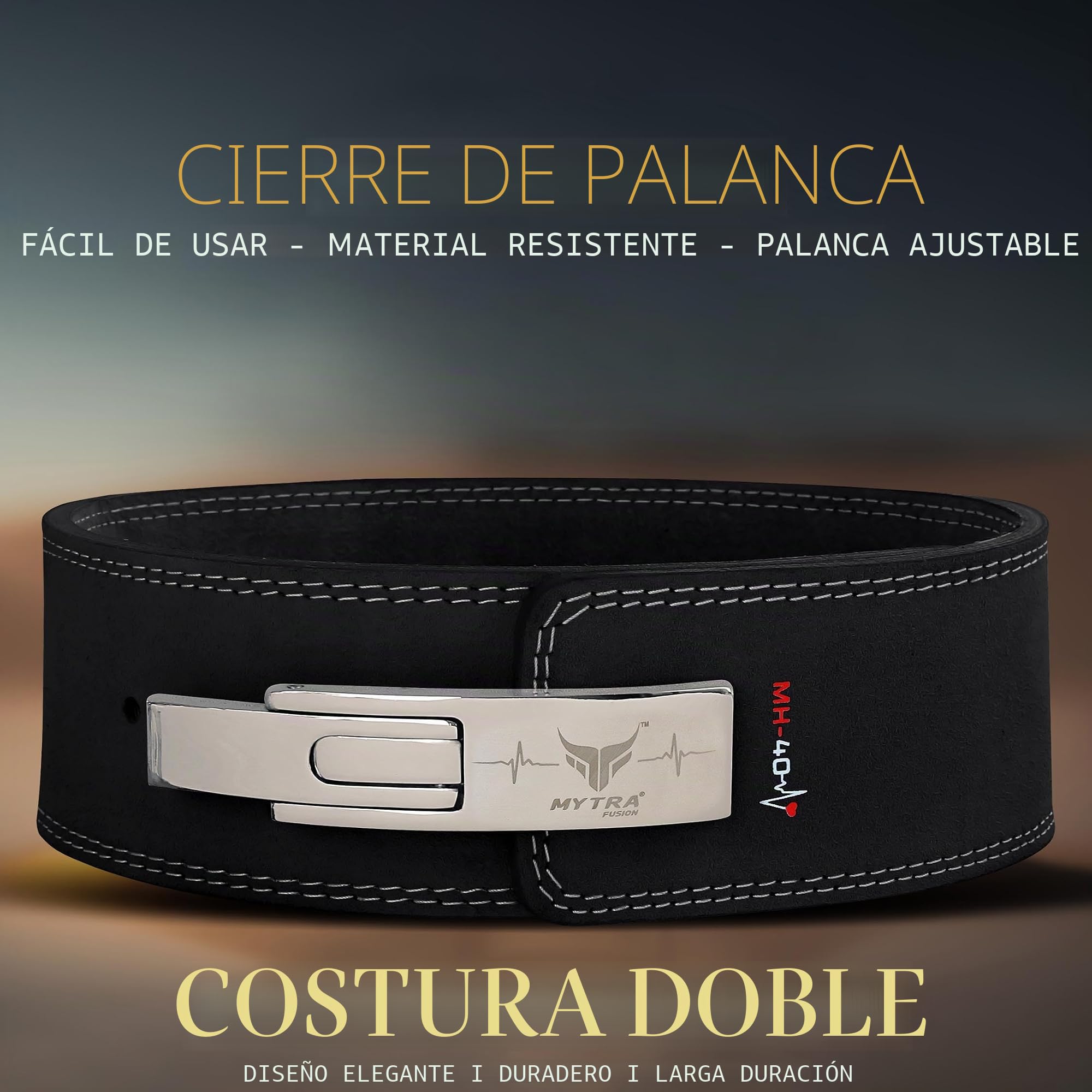 Mytra Fusion cinturon gym with Lever Buckle cinturon powerlifting for Hombre y Mujer 4" de ancho Piel Genuina cinturon gimnasio para gimnasio, entrenamiento, fitness y entrenamiento