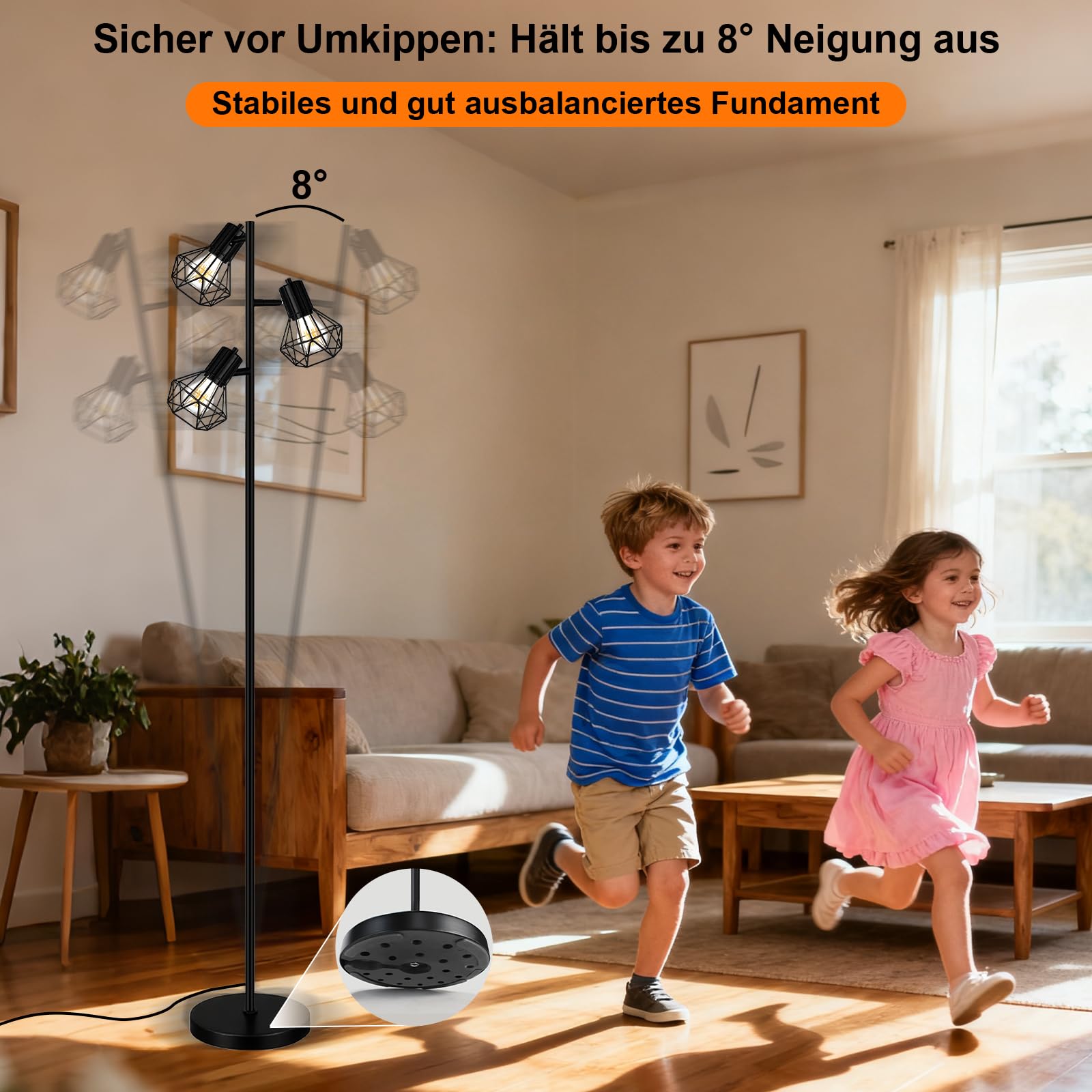 HiBay Stehlampe LED E27 3 Flammig Stehleuchte Schwarz Industrial Floor Lamp mit Fußschalter Stehlampen Rustikale für Wohnzimmer, Schlafzimmer, Büro(Ohne Leuchtmittel) | LED Floor Lamp Rustikale mit Stecker Industriell Metall 230V Max. 60 Watt für Wohnzimm