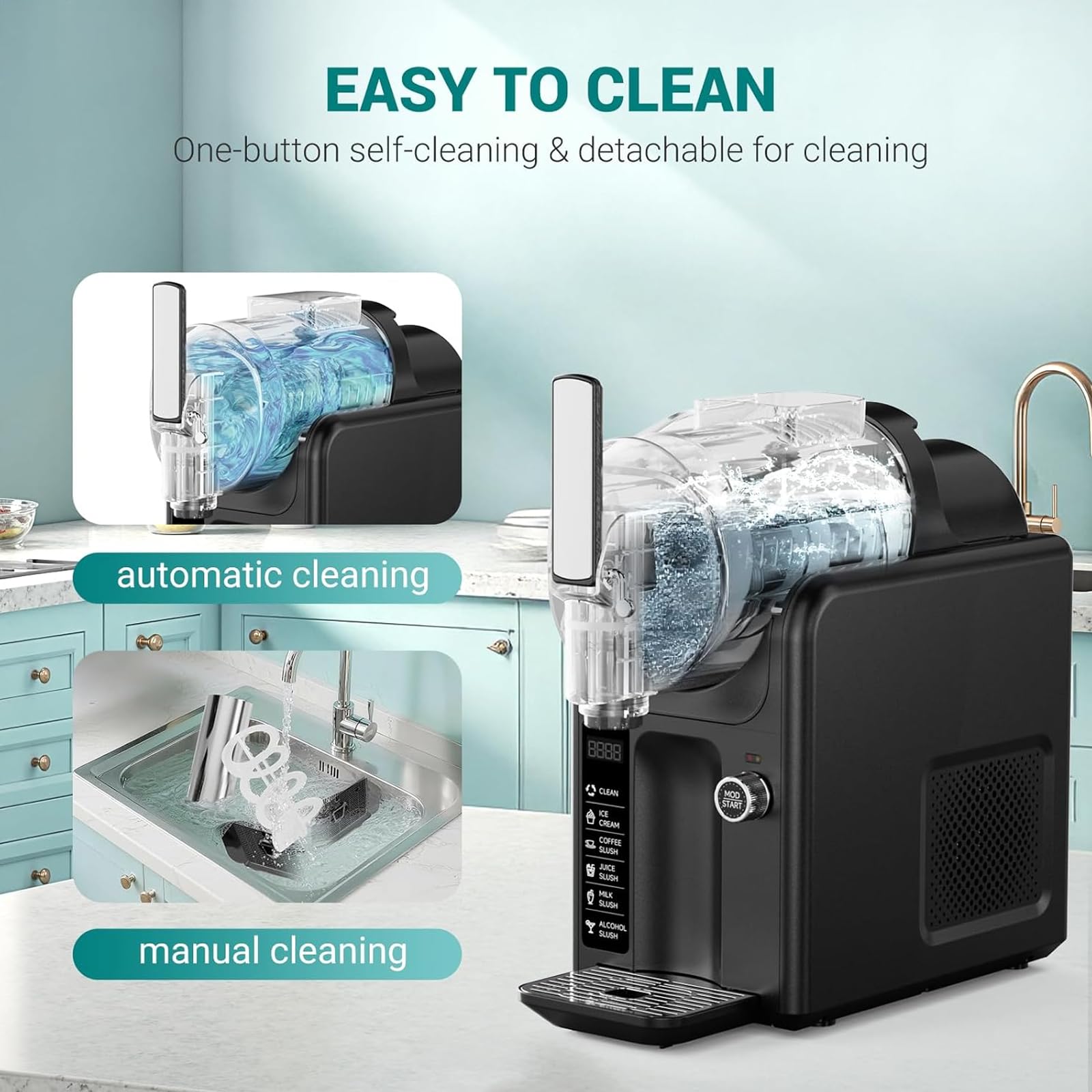 Slushie Maschine für Zuhause - All-in-One Frozen Drink Maker mit Selbstreinigungsfunktion und 5 voreingestellten Modi für Softeis und Milchshakes