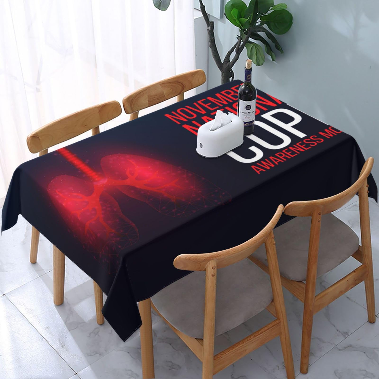 JunHeArt Copd Awareness Month Tablecloth Rectangle Table Cover Washable Table Cloths Decor For Kitchen 54" X 72"