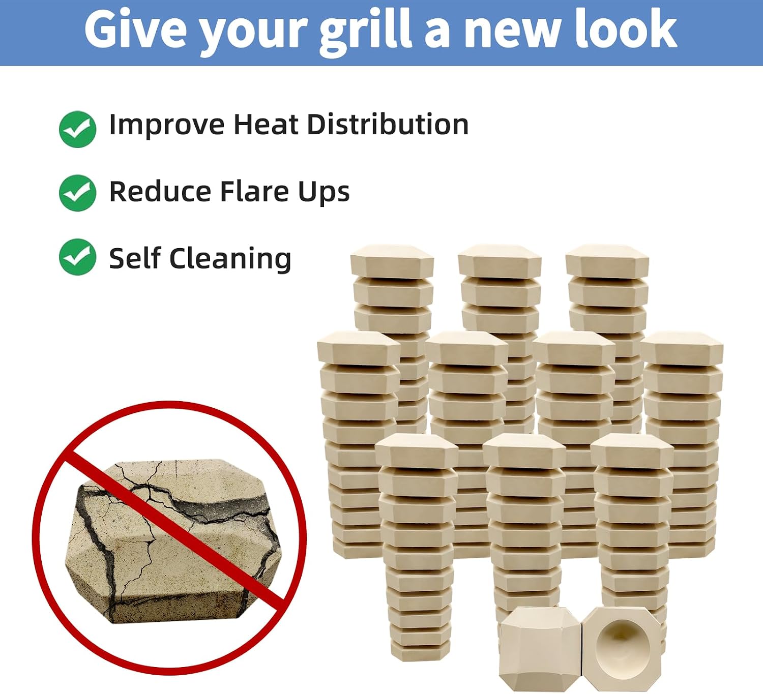 100Pcs Ceramic Briquettes Replacement for Alfresco Artisan Grill Parts,Ceramic Rods for Turbo, for Lynx L30,L36,L400, L600 Grill Replacement Parts