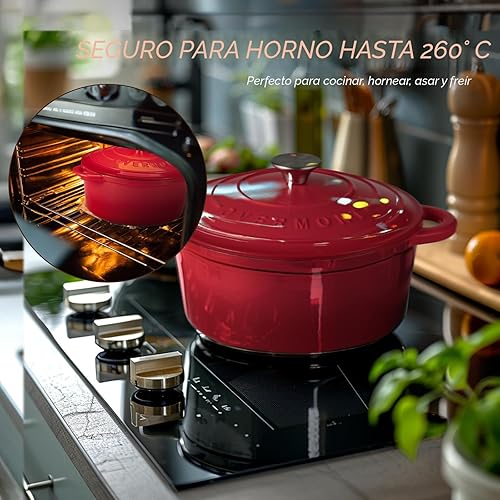 Miniatura 2 de Overmont Horno holandés de hierro fundido esmaltado de 5.5 cuartos de galón con tapa, libro de cocina y tapa de algodón resistente al calor, cazuela