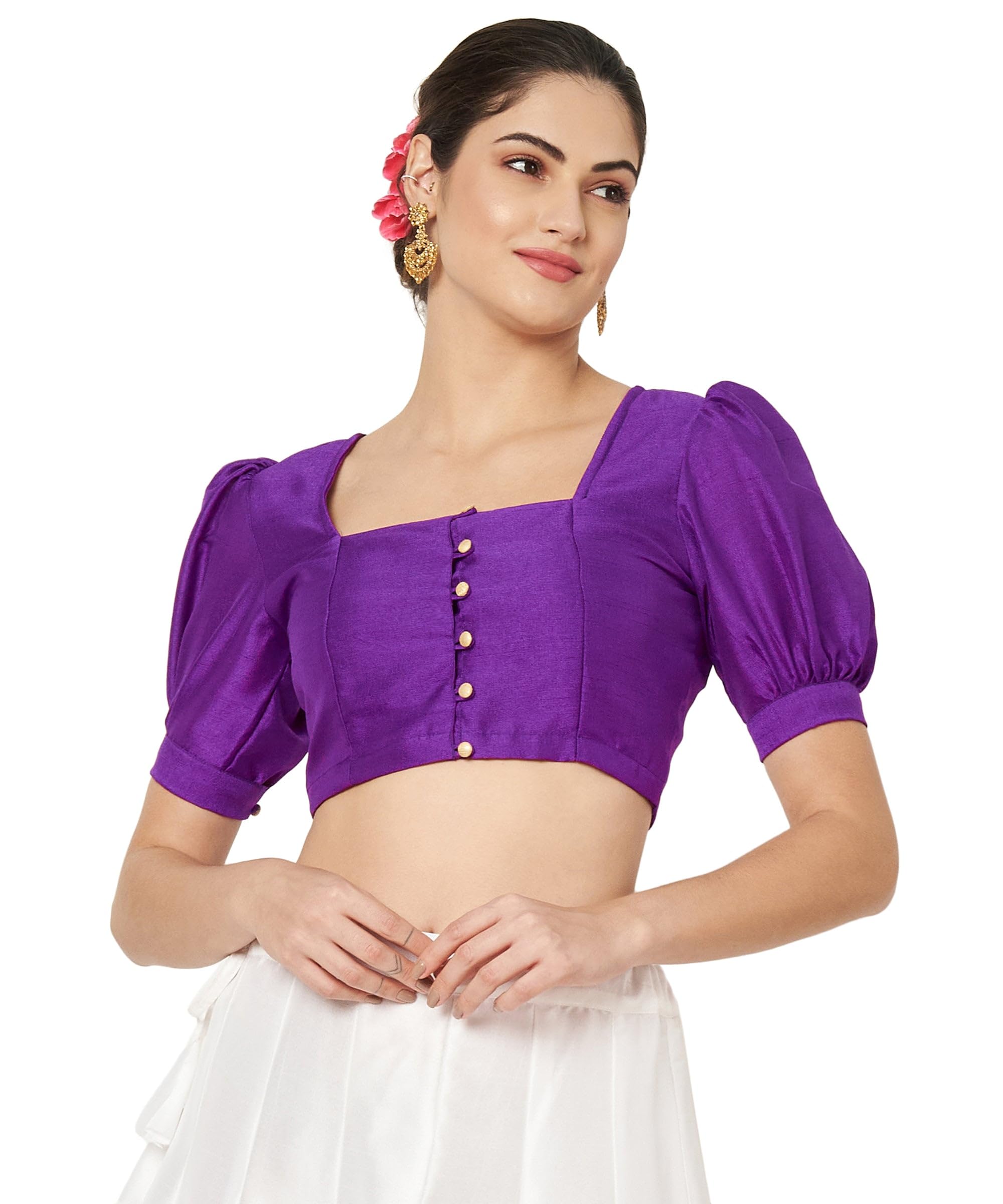 studio rasa Women's Silk Blend Button Down Crop Top for Wedding Festive Party-picture-37