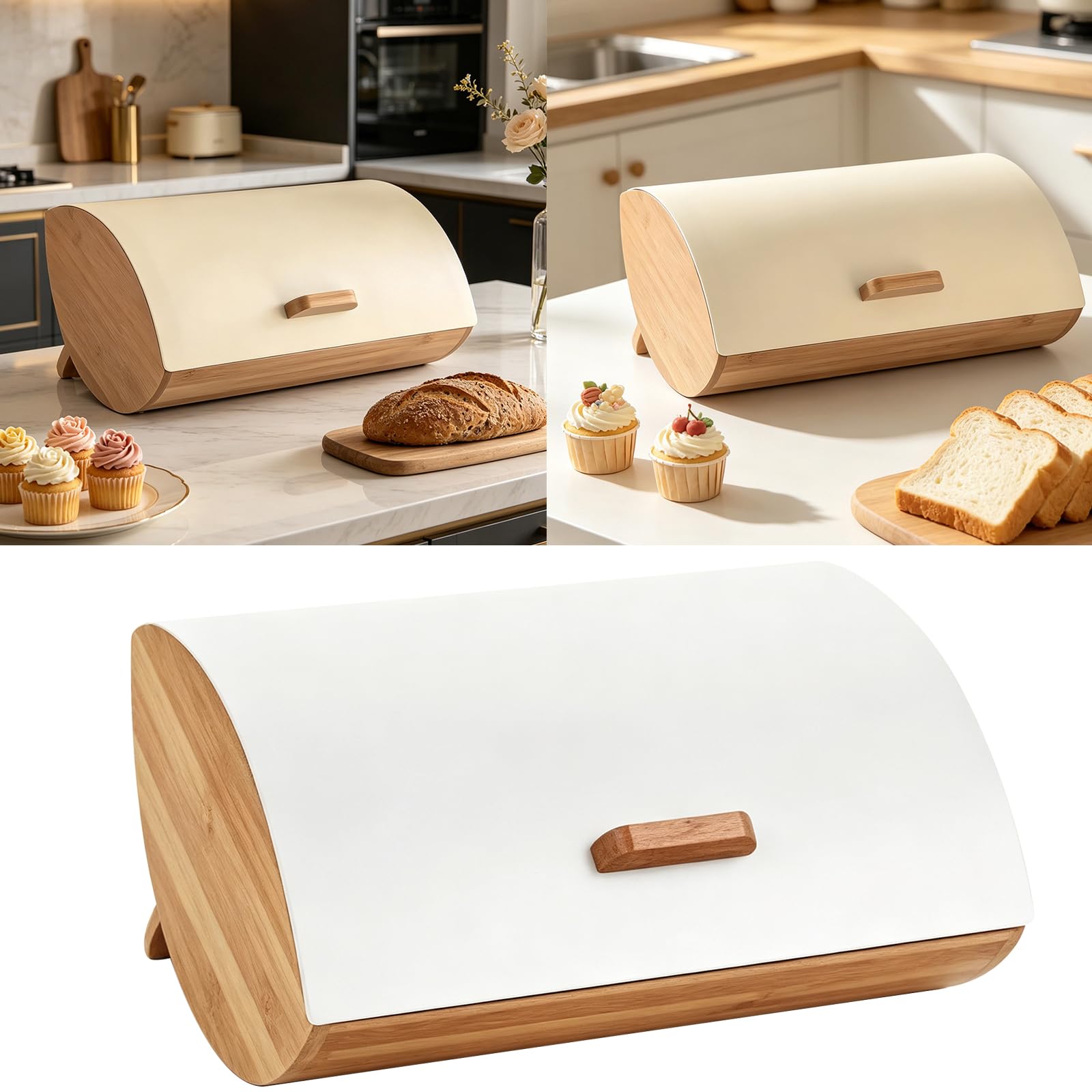Caja de almacenamiento para pan con paneles de madera transpirables y