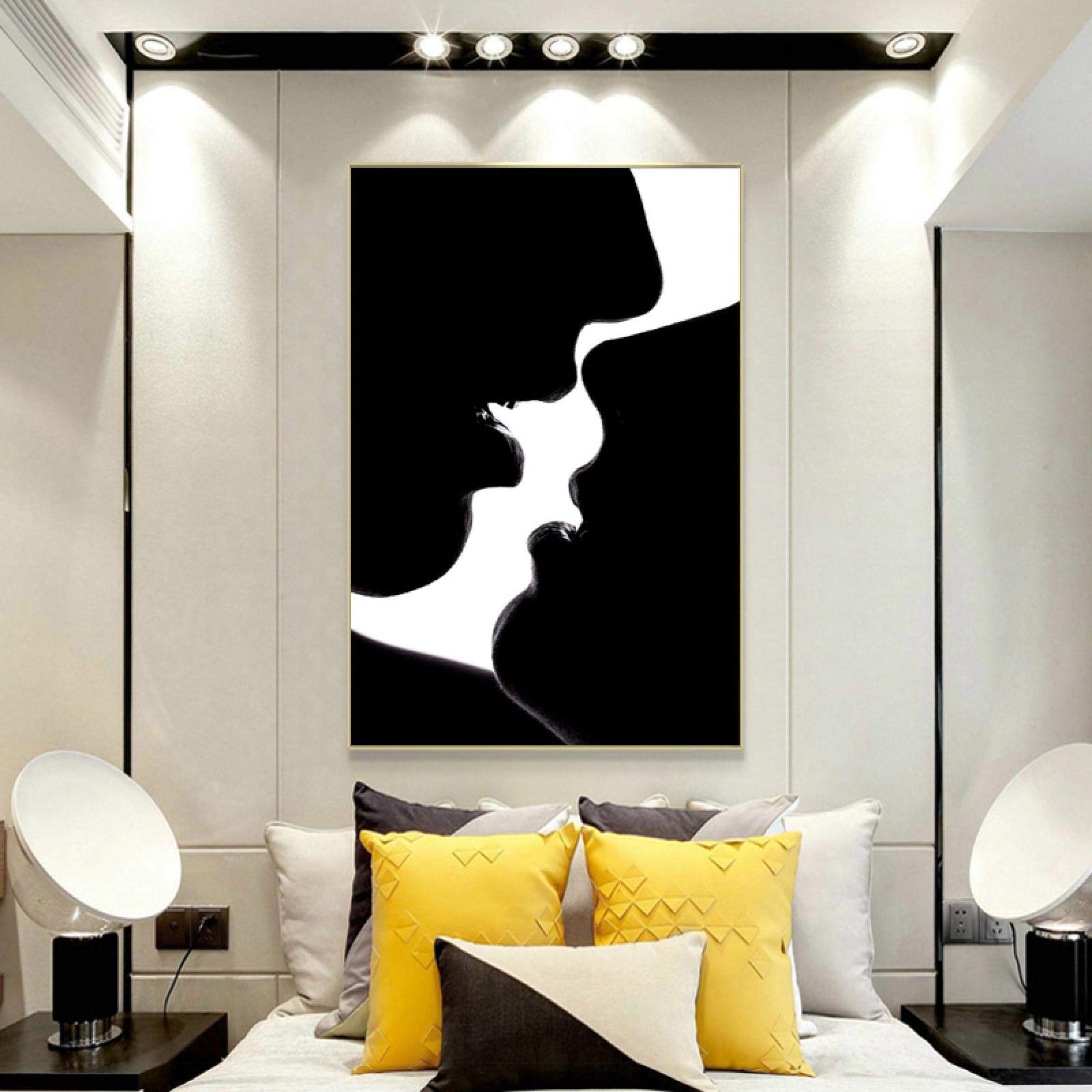 Giovane coppia innamorata bacio immagini per soggiorno arredamento moderno in bianco e nero ritratto poster e stampe wall art pittura su tela 45x30cmx2pcs Frame interno