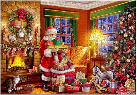 Amazon Co Jp Tomaibaby クリスマスパズル1000ピースサンタクロースジグソーパズルかわいいペット大人のパズル強烈な色と高精細印刷圧力緩和インテリジェンスパズルおもちゃ おもちゃ