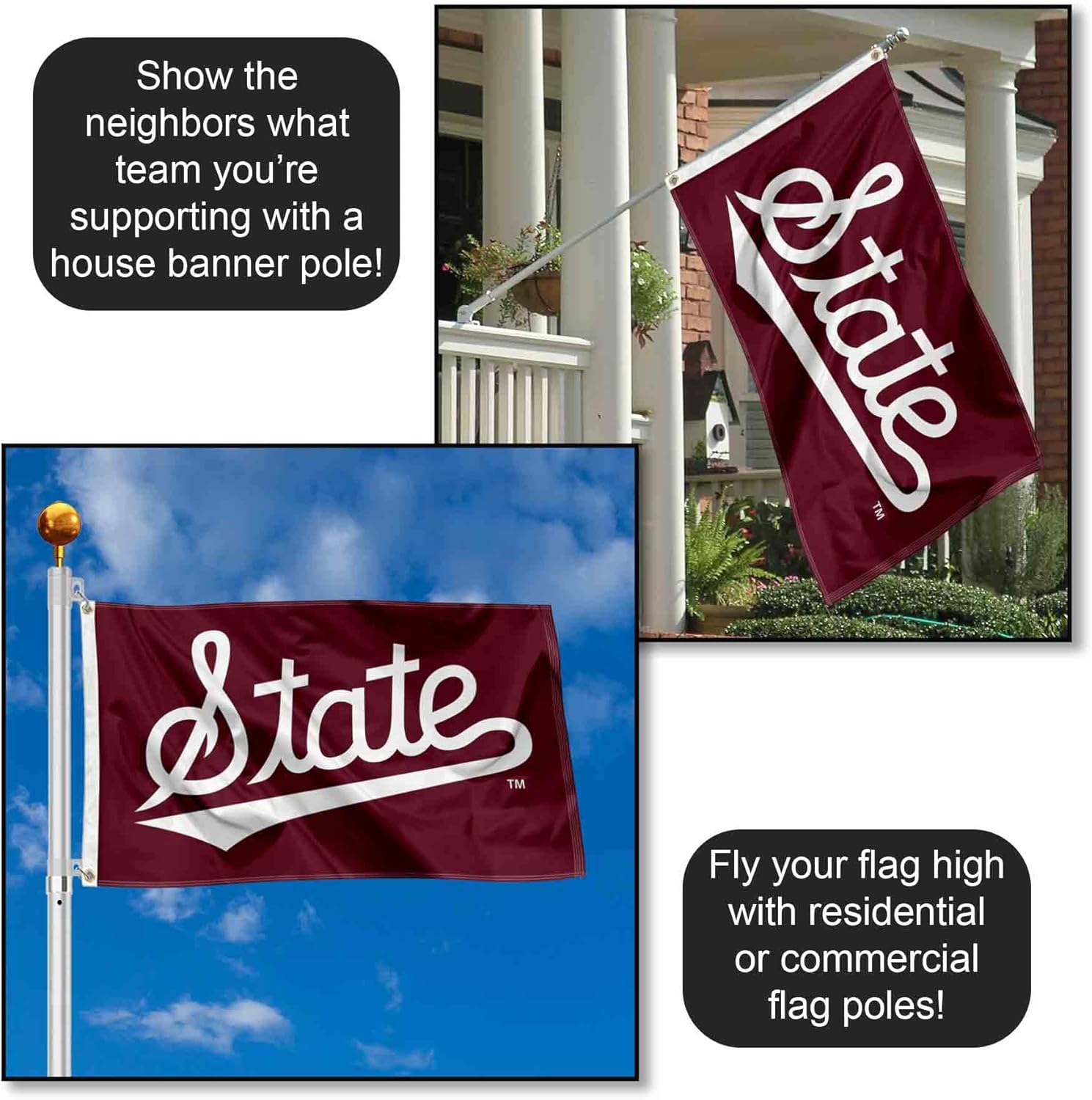 College Flags & Banners Co. Mississippi State Bulldogs Script Logo Large Grommet Banner Flag - Image 3