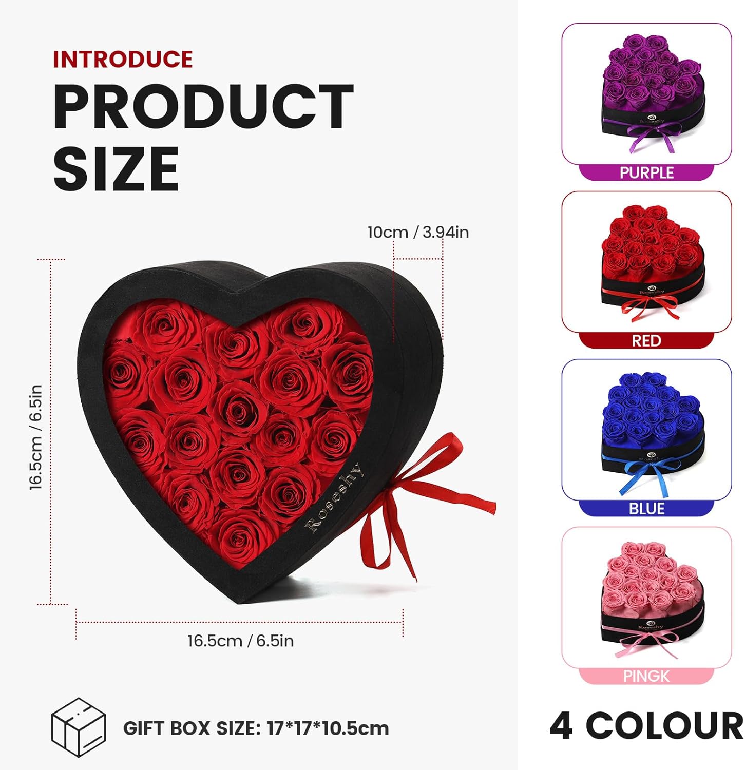 Valentines Day Flowers Roses Gifts for Her,16pcs Red Forever Preserved Roses in Heart Shape Gift Box,Valentines Day Delivery Prime Gifts-Roses Gifts for Women,Mom.