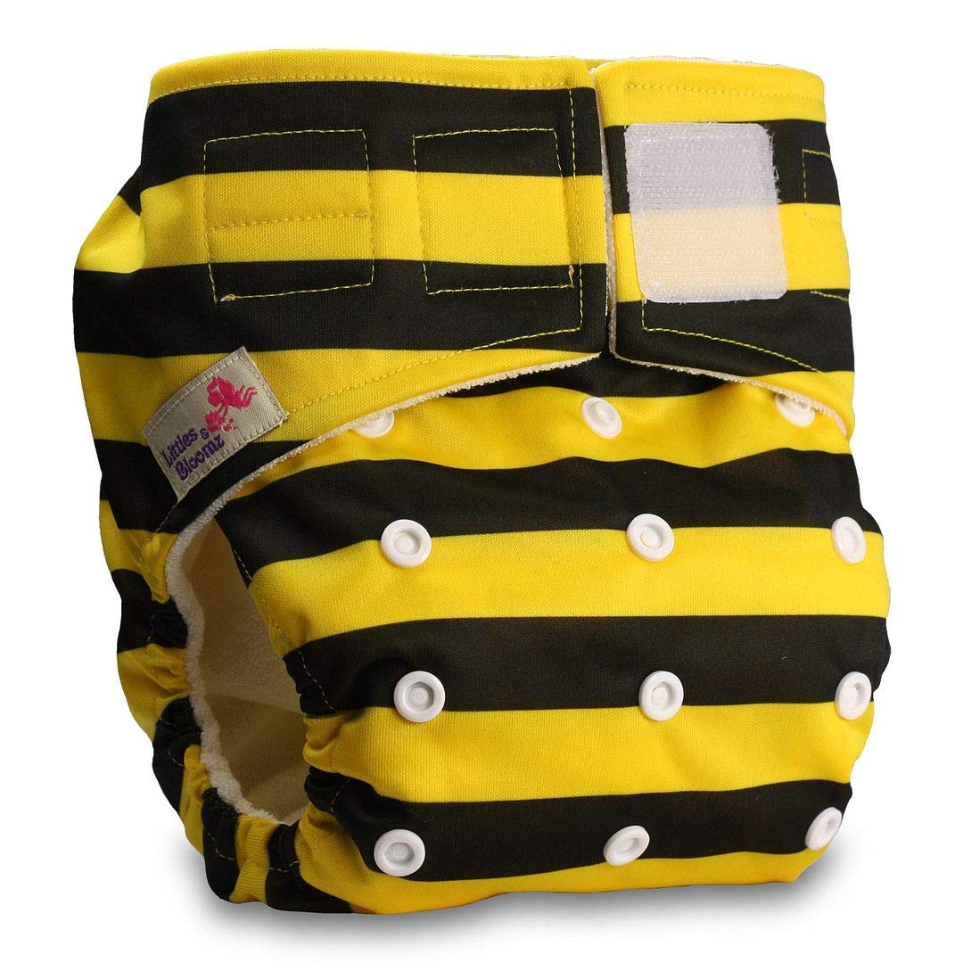 Littles & Bloomz, Baby Cloth Washable Reusable Nappy Pocket Diaper Bamboo, Fastener: Hook-Loop, Pattern 38, with 2 Bamboo Charcoal Inserts