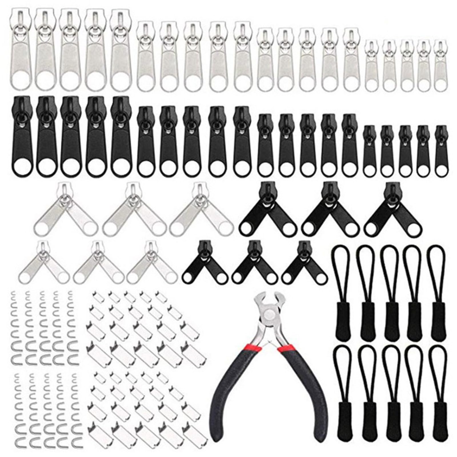 Kit de Reparación de Cremallera con Tirador de Extensión 183 Piezas | Mochila y Cierre, Combinaciones de Varias Medidas, Aleación y Nylon, Uso Doméstico de Reparación