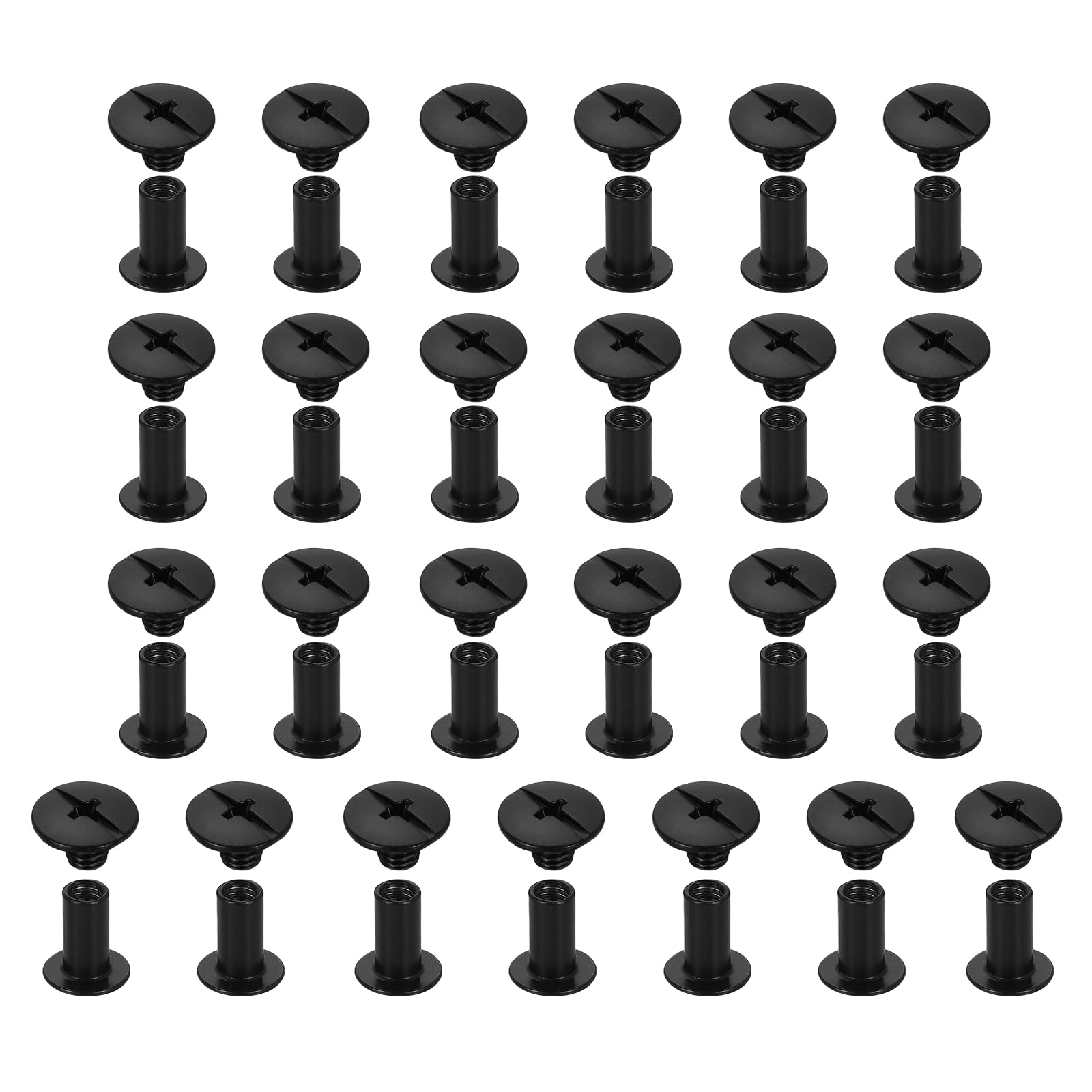 sourcing map 25set Chicago Screw M5x10mm Phillips Nail Rivet Stud Bolts Rivets Binding Post Screw for DIY Craft Leather Belt Bag Bookbinding, Black