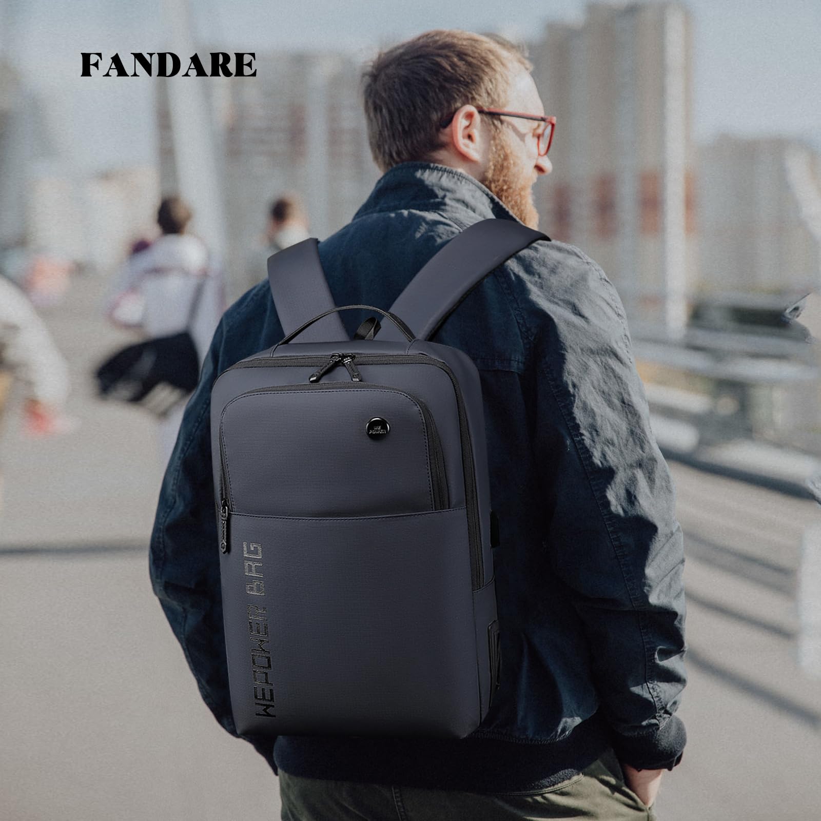 FANDARE Mochila Laptop Bolso de mano Mochila Mochila de viaje Multiusos Bolso de hombro Hombre Mujer PU film Mochila con USB Bolsos para Negocio Trabajo Diario Viaje Impermeable Mochila