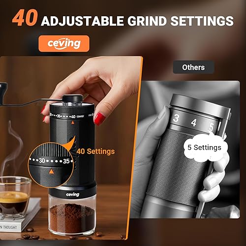 Miniatura 4 de El primer molinillo de café manual de gran capacidad de 2.12 oz del mundo, molinillo de café portátil de grano de café con 40 ajustes ajustables,