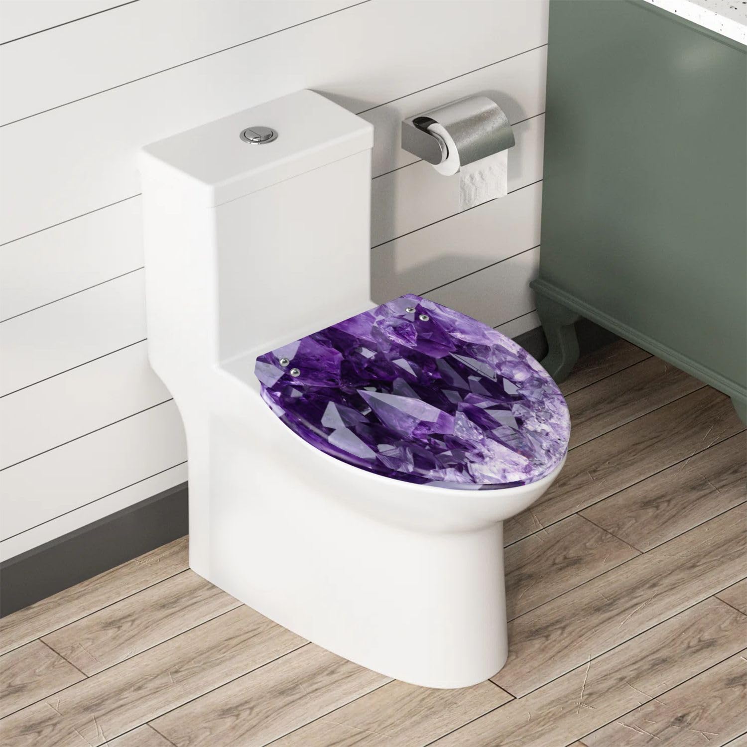 Elongated Toilet Seat Amethyst druse Resin Toilet Seat with Quietly Close Quick Release Hinges Decorative Toilet Seat with Cover Easy to Clean and Install
