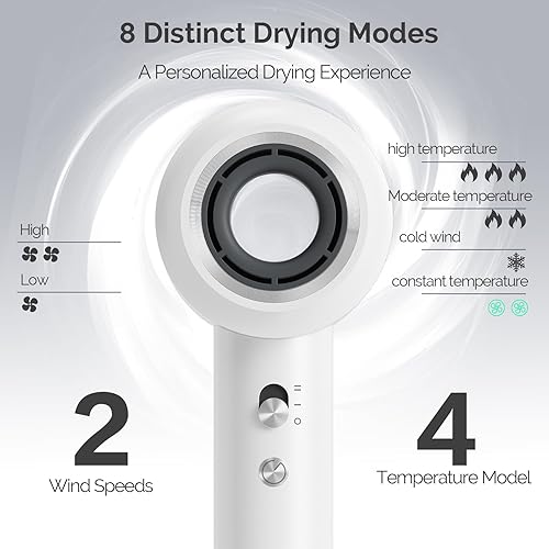 Miniatura 3 de Secador de pelo, 130000 RPM con iones negativos, secador de pelo iónico ligero con boquilla magnética para mujeres y hombres