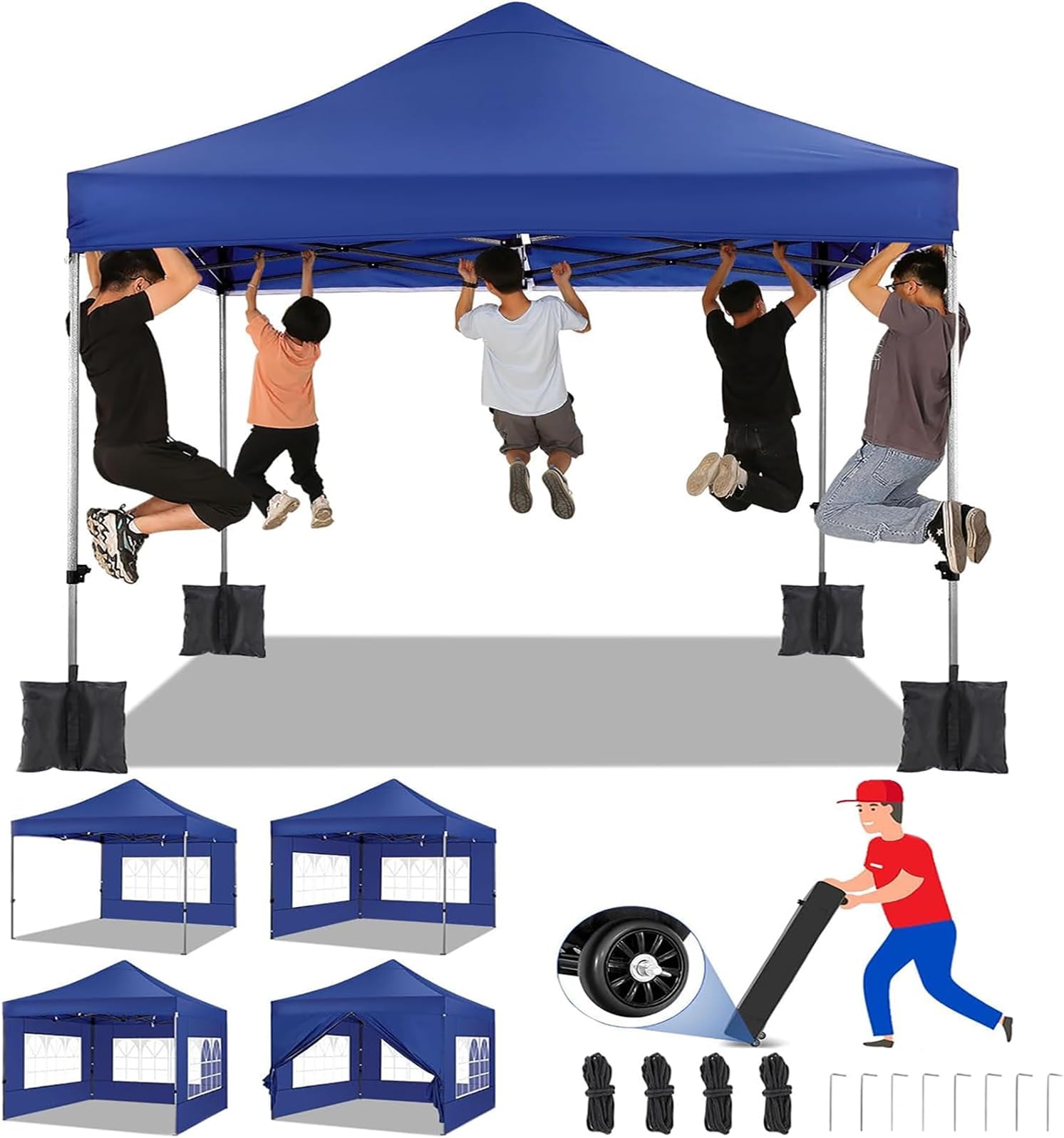 TOOLUCK Folding Gazebo 3 x 3 Waterproof Stable Winterproof 2.0, Outdoor Foldable Garden Gazebo UV Protection 50+ 3 Height Adjustable, Party Tent with 4 Side Panels and 4 Sandbags