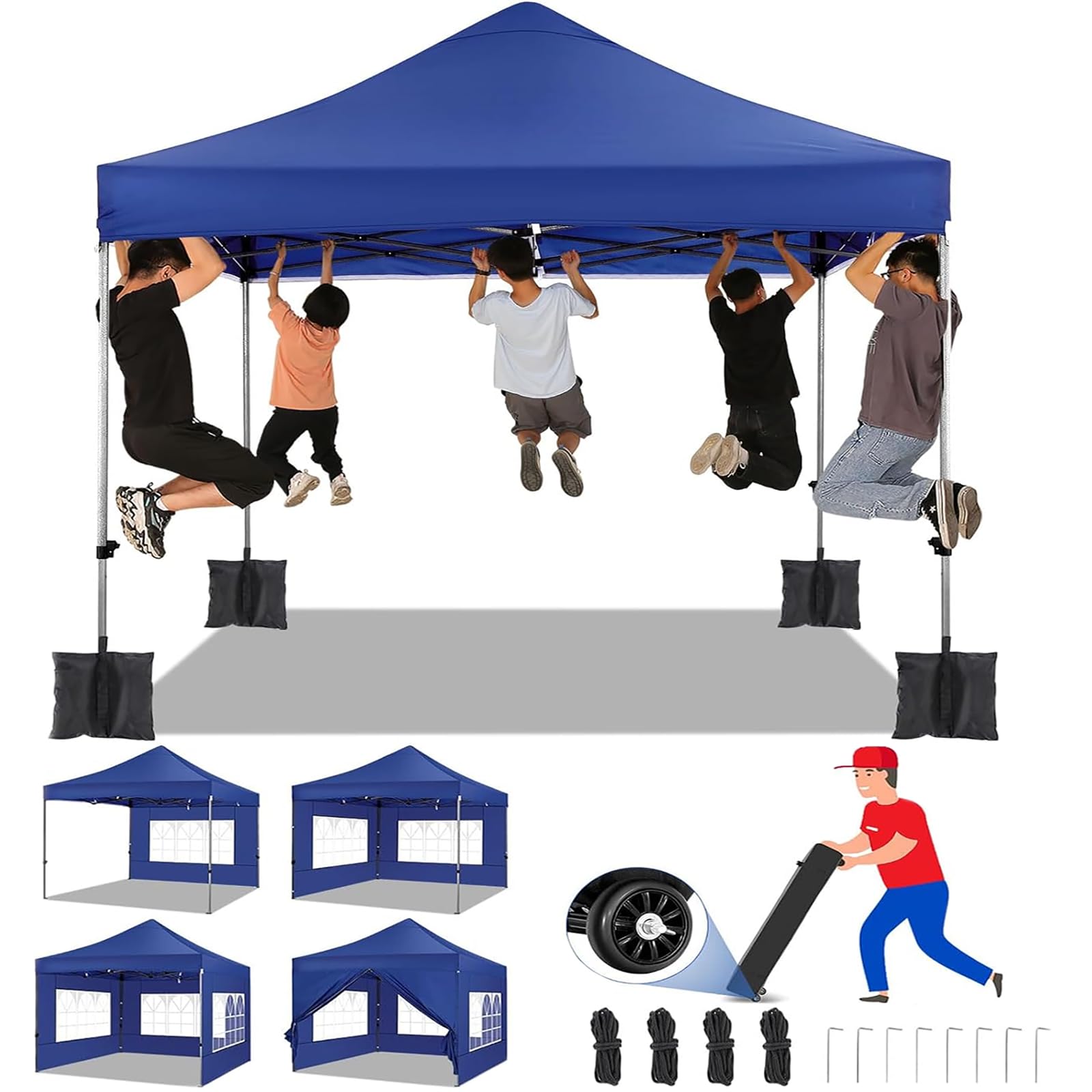 TOOLUCK Folding Gazebo 3 x 3 Waterproof Stable Winterproof 2.0, Outdoor Foldable Garden Gazebo UV Protection 50+ 3 Height Adjustable, Party Tent with 4 Side Panels and 4 Sandbags