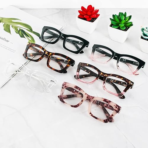 Miniatura 8 de REAVEE 6 Pack Oprah Style Reading Glasses for Women Blue Light Blocking, Cute Square Computer Readers with Spring Hinge