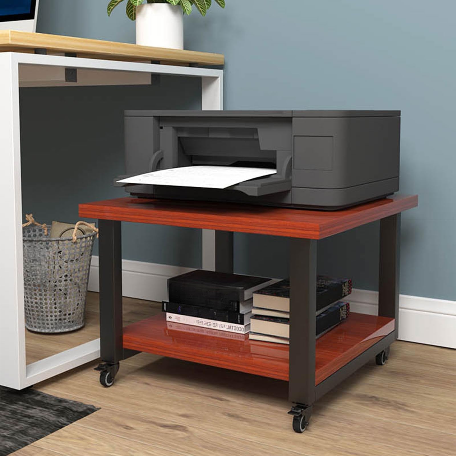 Soporte para Impresora Debajo del Escritorio de 19,7''x19,7'' con Estante de Almacenamiento, Carrito rodante de 2 Niveles con Ruedas bloqueables, Soporte para copiadora de Mesa Ver