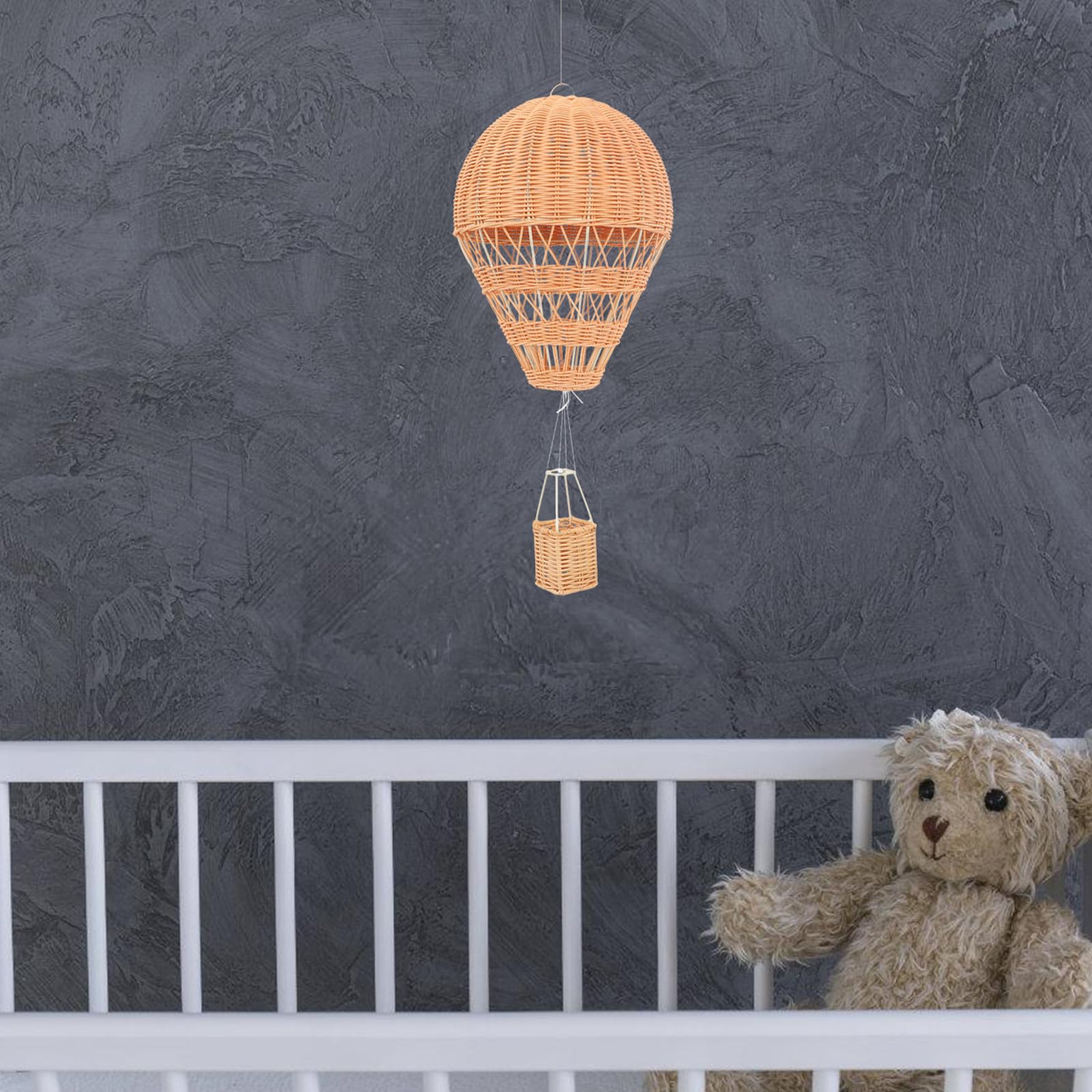 Handgefertigter Rattan Heißluftballon in Natürlichem Khaki Spielerische Boho Hängedekoration für Kinderzimmer und Babyparty Dekoration