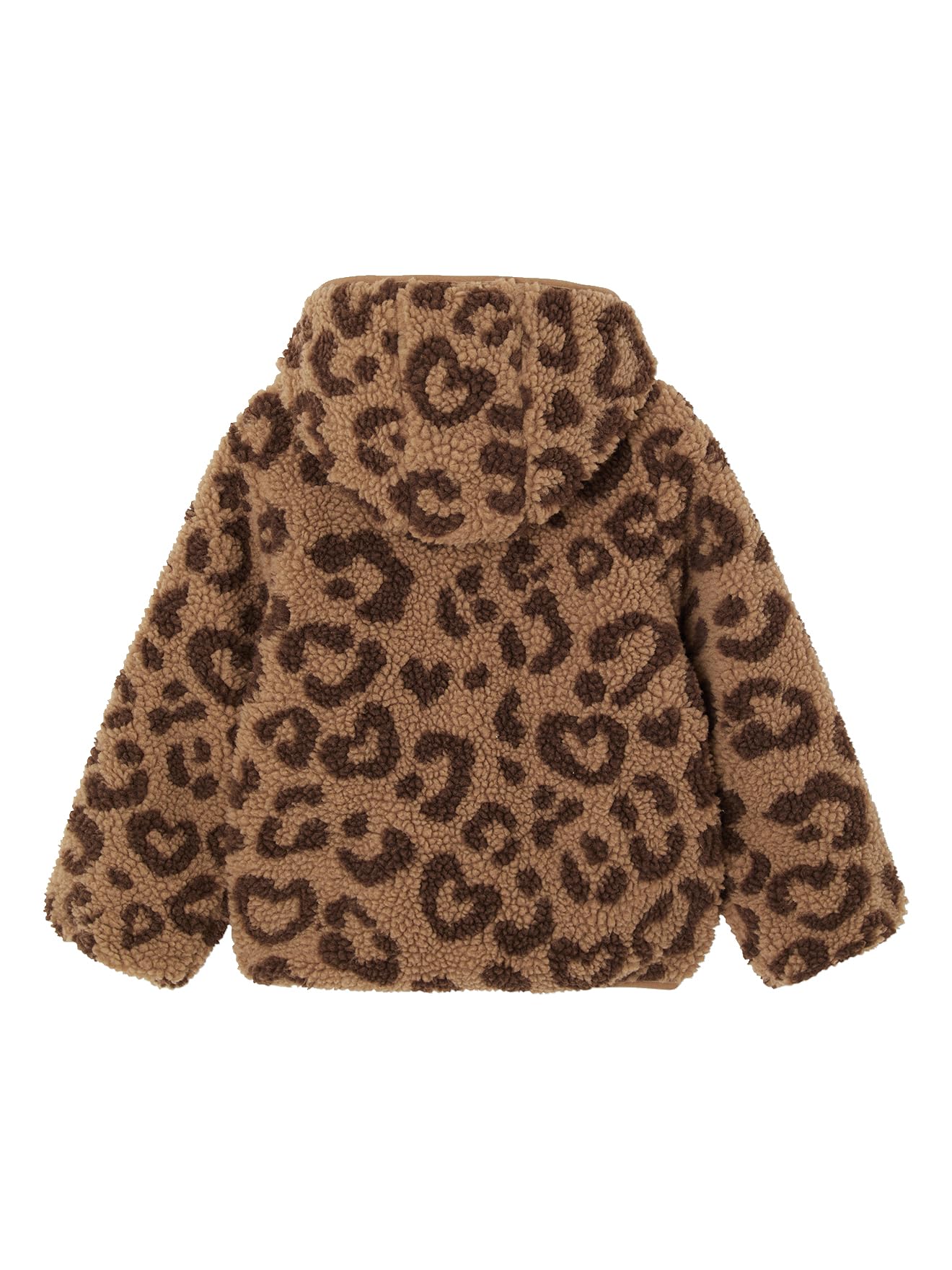 Vertbaudet Übergangsjacke aus Teddyfleece mit Kapuze und Leopardenmuster Mädchen