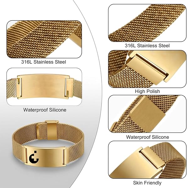 Solarix Personalisierte Medizinisches Notfall-Armband, graviert mit Name & Informationen, Edelstahl, Magnetverschluss, für Patienten, Diabetiker und Menschen mit Autismus - 3