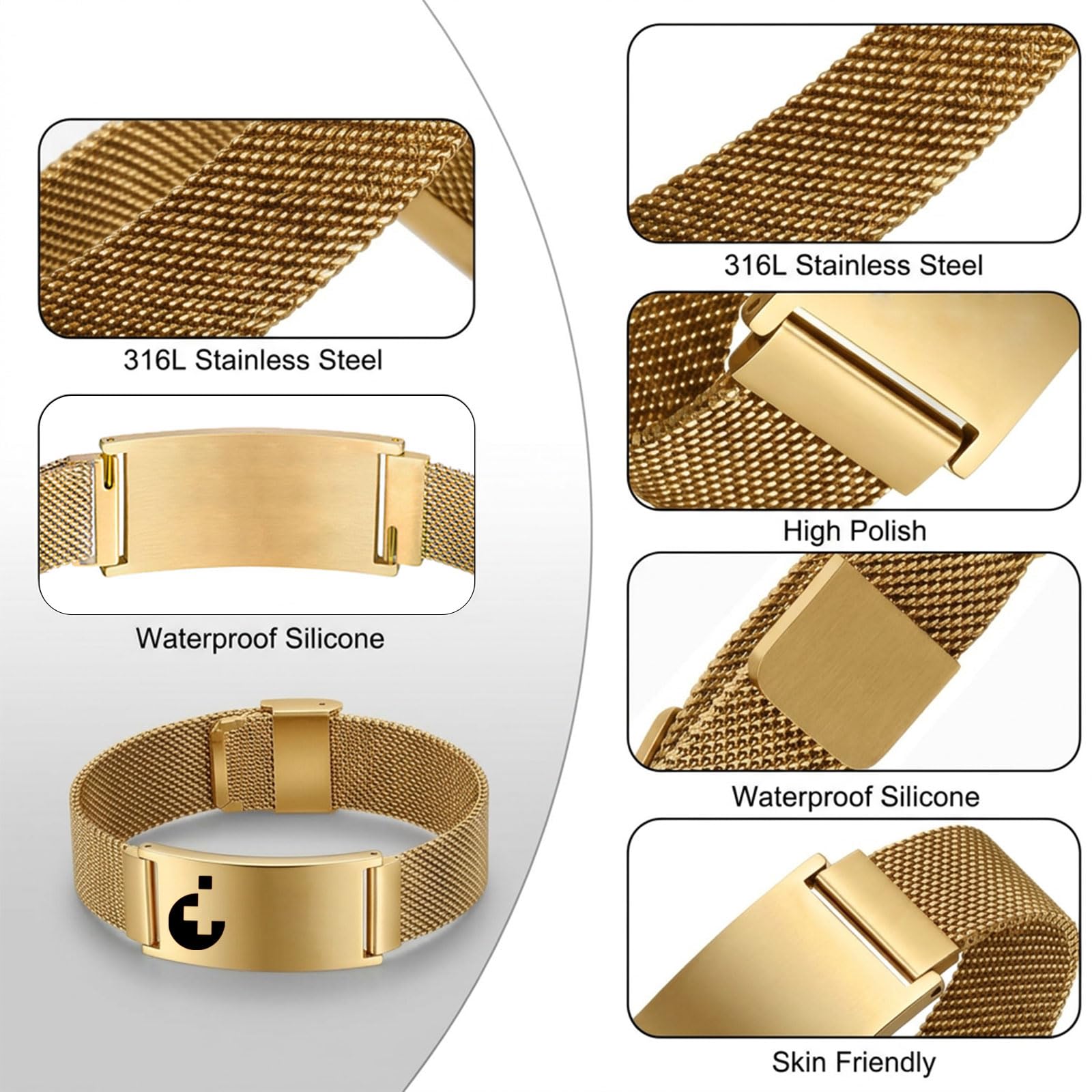 Solarix Personalisierte Medizinisches Notfall-Armband, graviert mit Name & Informationen, Edelstahl, Magnetverschluss, für Patienten, Diabetiker und Menschen mit Autismus - 4